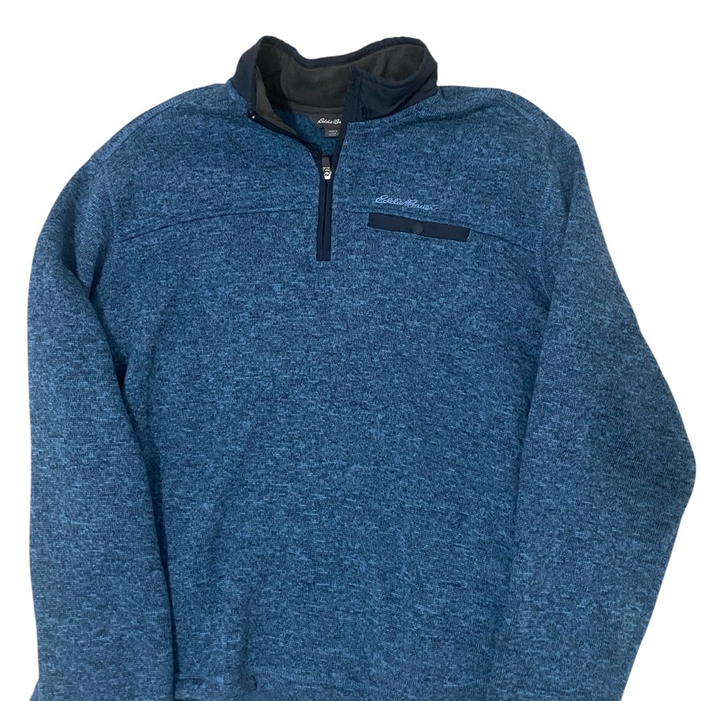 Eddie Bauer Heathered Blue and Brown Fleece Jacket